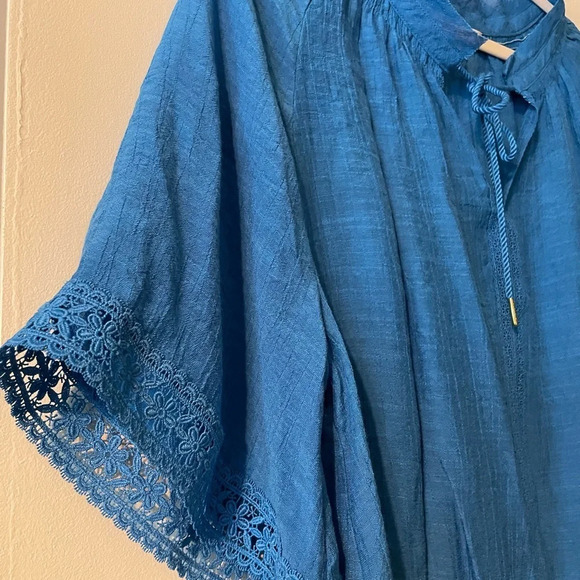 Counterparts Cobalt Blue Boho Lightweight Gauzy Lace Detail Blouse Top Large - Picture 5 of 9